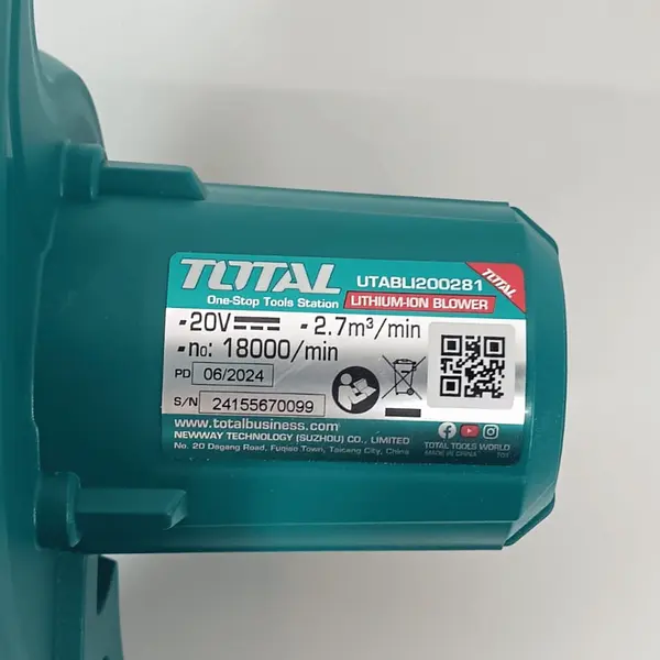 Soplador Blower 20v 1800 Rpm 2.7m³/Min Total