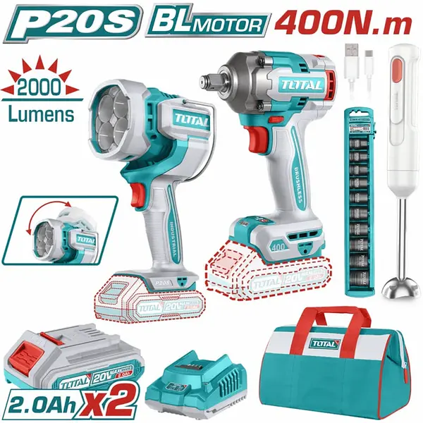 Combo 20v Pistola Impacto 1/2" 400nm + Lampata 2000l Total