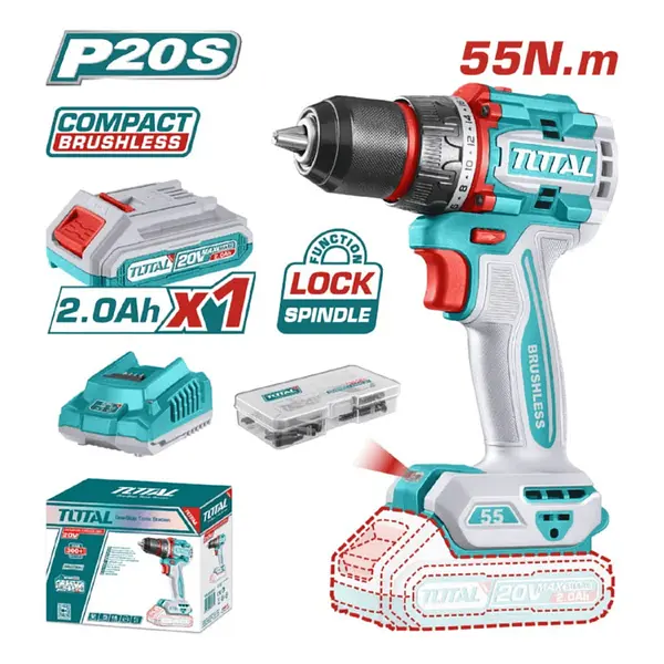 Taladro Inalambrico 20v 1/2 + 2 Baterias 2.0 Ah Total
