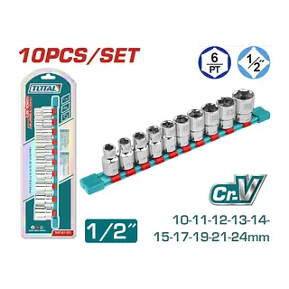 Juego De Socket Dados 10pcs 1/2" , 50bv30 Acero Crv Total