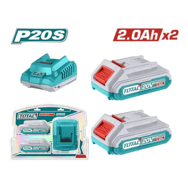 Kit 2 Baterías 2,0ah + Cargador 20v Industrial Total