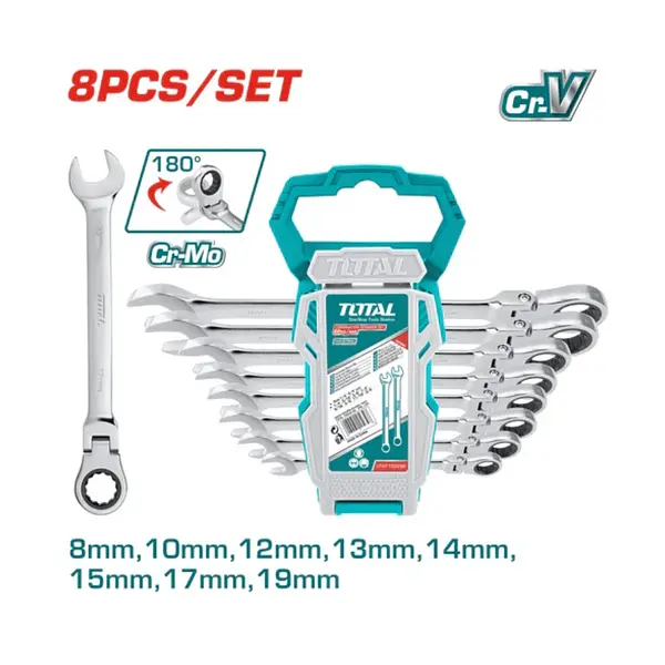 Llaves Mixta Con Ratchet Escualizable 8-19mm - 8pcs Total